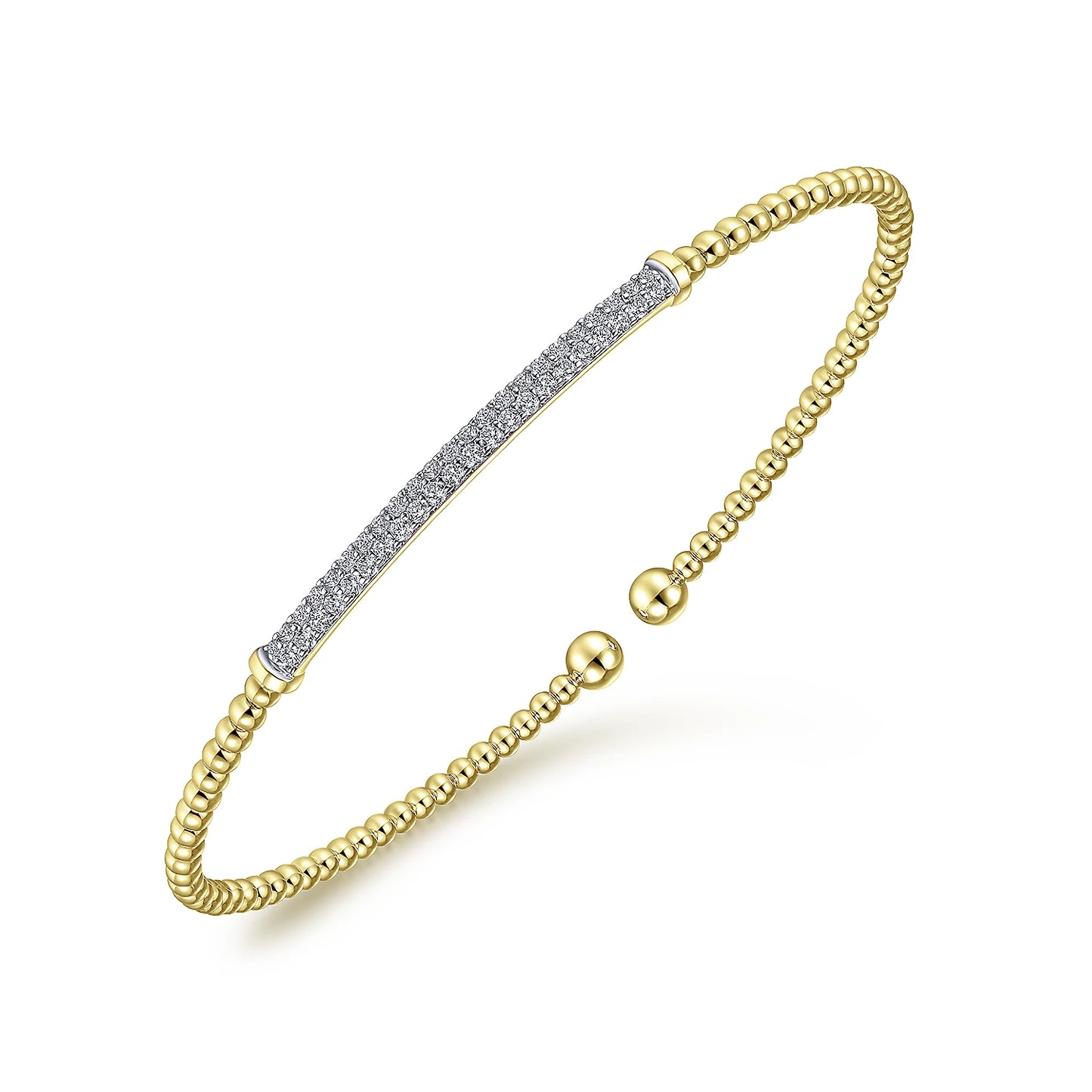 14K Yellow Gold Bujukan Split Cuff Bracelet with Diamond Pave Bar