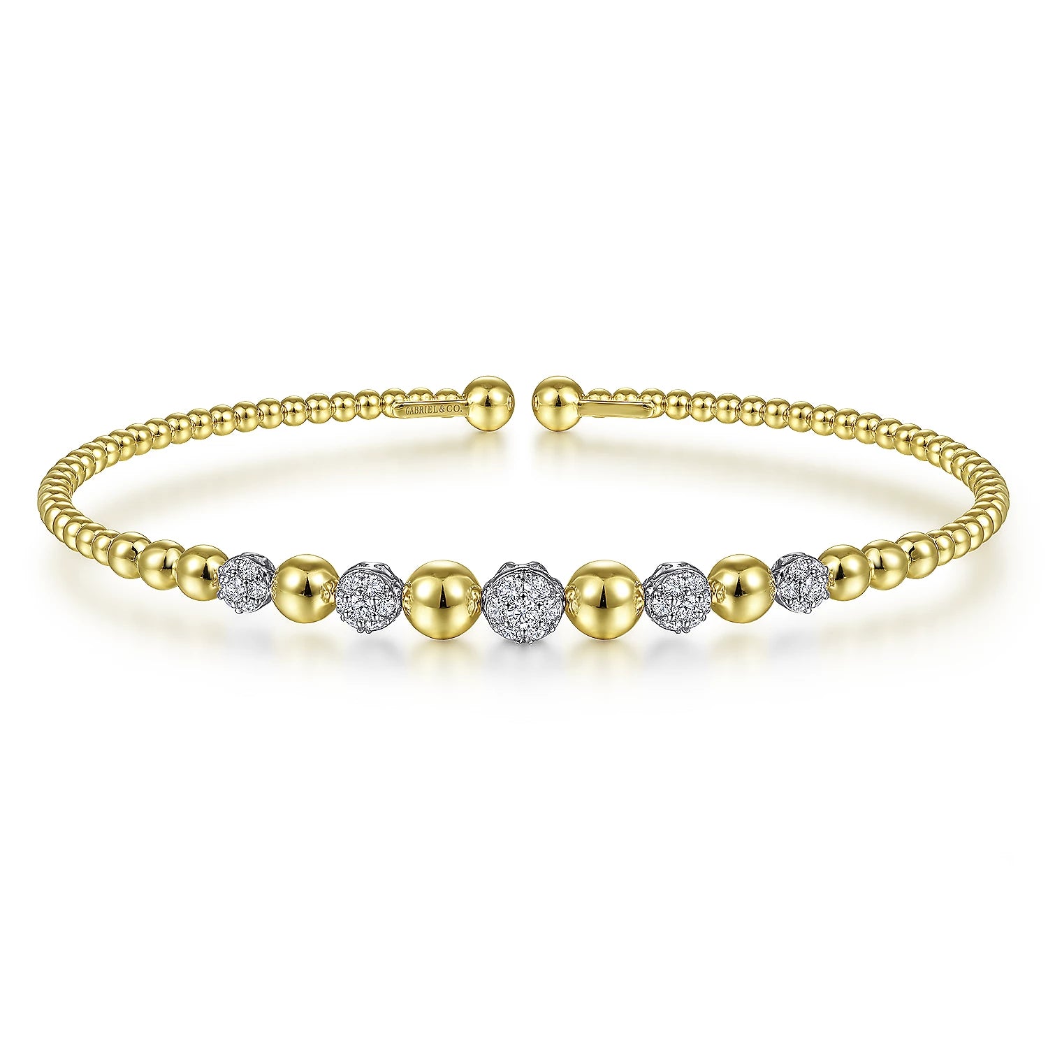 14K Yellow-White Gold Bujukan Cuff Bracelet with Pave Diamond Stations