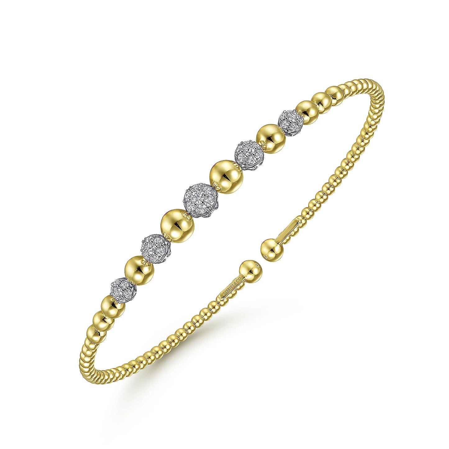 14K Yellow-White Gold Bujukan Cuff Bracelet with Pave Diamond Stations