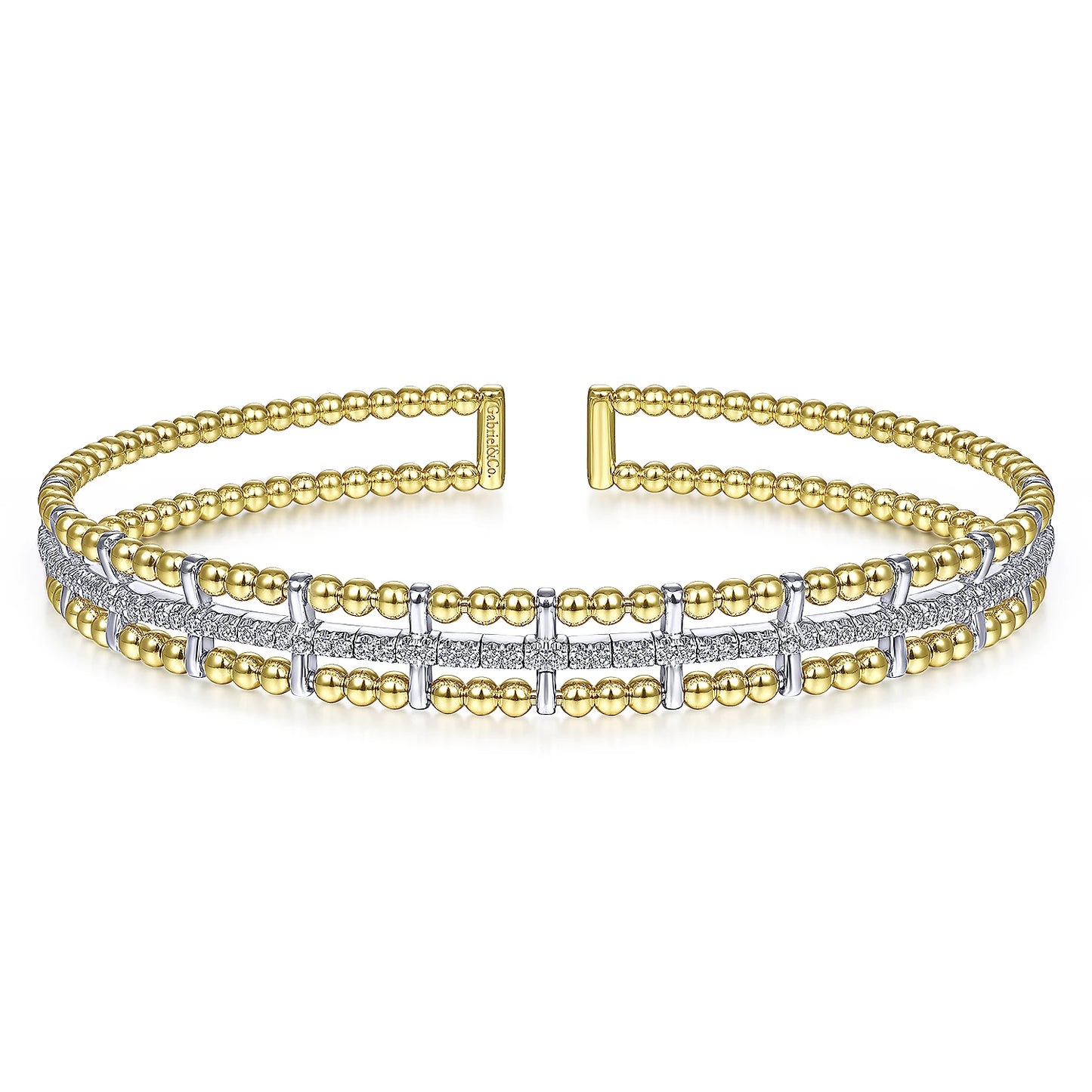 14K Yellow and White Gold Bujukan Cuff Bracelet with Inner Diamond Channel