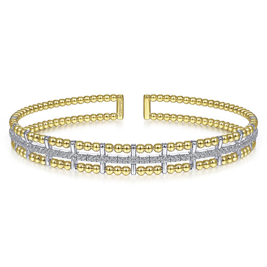 14K Yellow and White Gold Bujukan Cuff Bracelet with Inner Diamond Channel