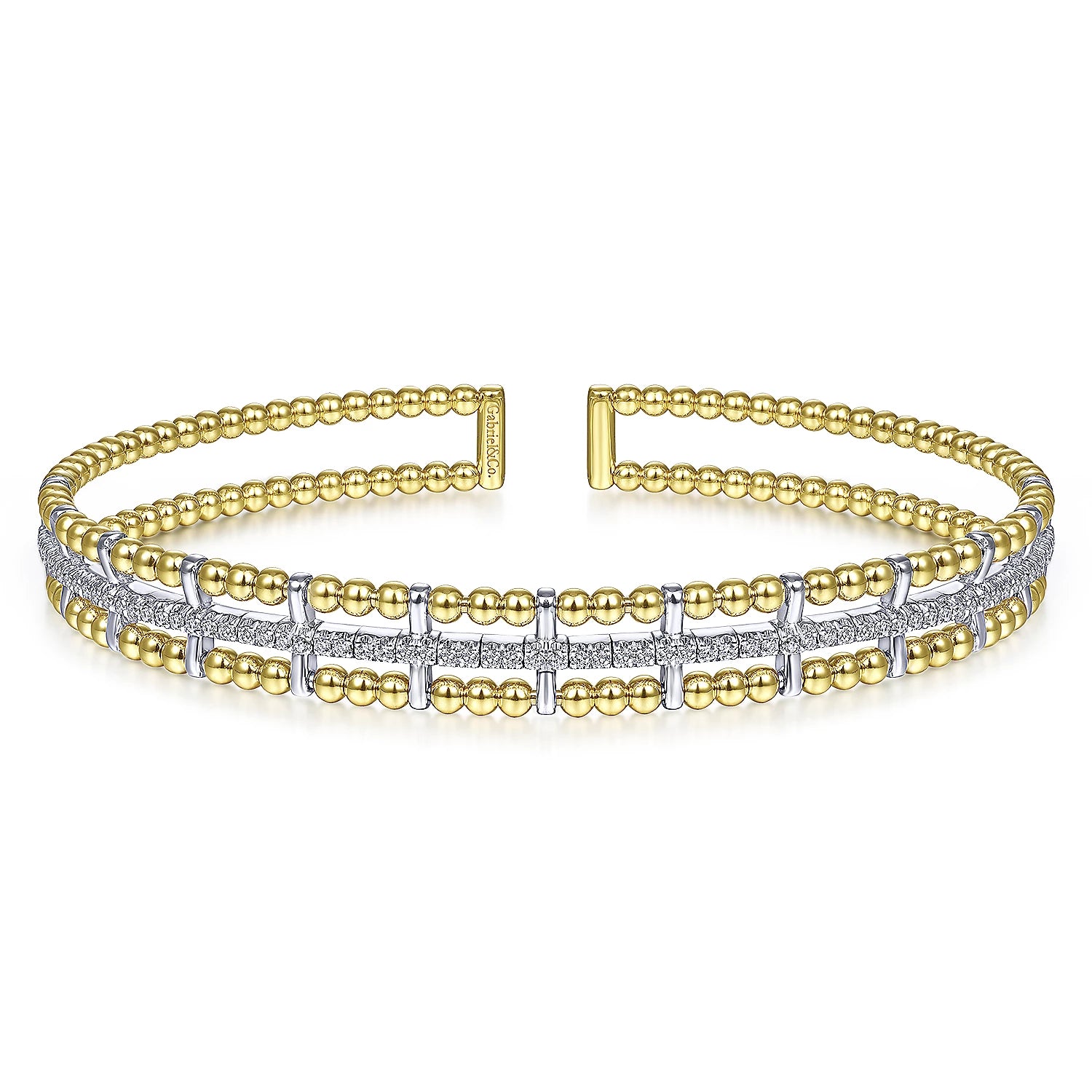 14K Yellow and White Gold Bujukan Cuff Bracelet with Inner Diamond Channel