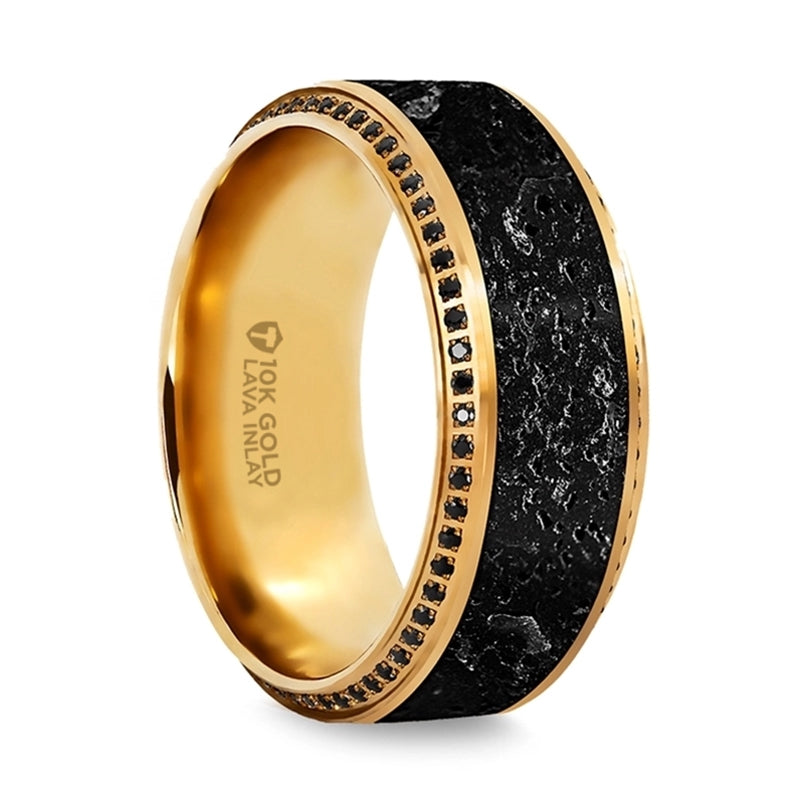 HYPERION Lava Inlaid 10K Yellow Gold Wedding Ring