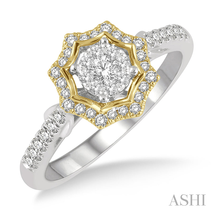 1/2 ctw Star Shape Lovebright Round Cut Diamond Ring in 14K White and Yellow Gold