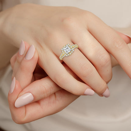 Refined Princess Cut Halo Diamond Engagement Ring in 14K Gold | Gemma's Jewelers