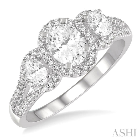 Three Stone Diamond Oval Engagement Ring