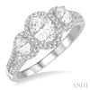 Sparkling Oval Shape Past Present and Future Diamond Engagement Ring in 14K Gold