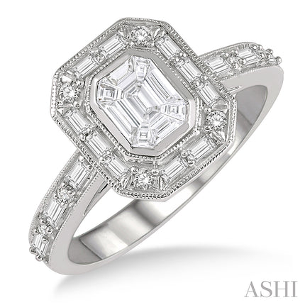 Gorgeous Fusion Emerald Cut, Baguette & Round Diamond Ring in 14K Gold | Gemma's Jewelers