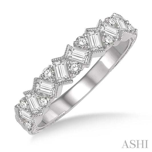 Zigzag Baguette and Round Cut Diamond Ring in 14K White Gold