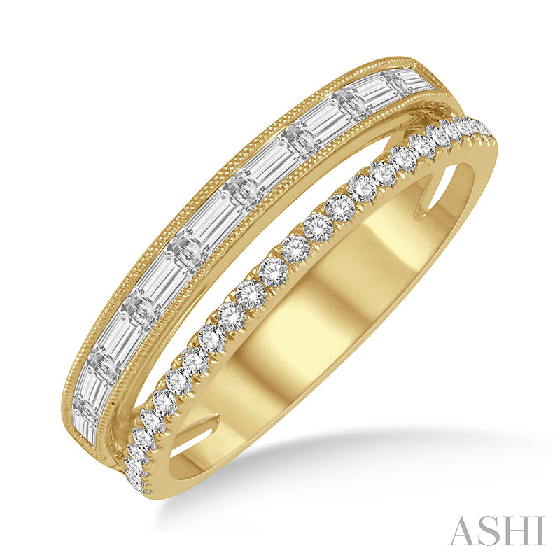 Split Baguette and Round Cut Diamond Fashion Ring