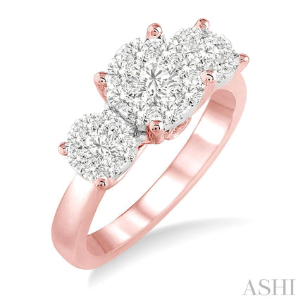 Dazzling Past Present & Future Lovebright Diamond Engagement Ring in 14K Gold