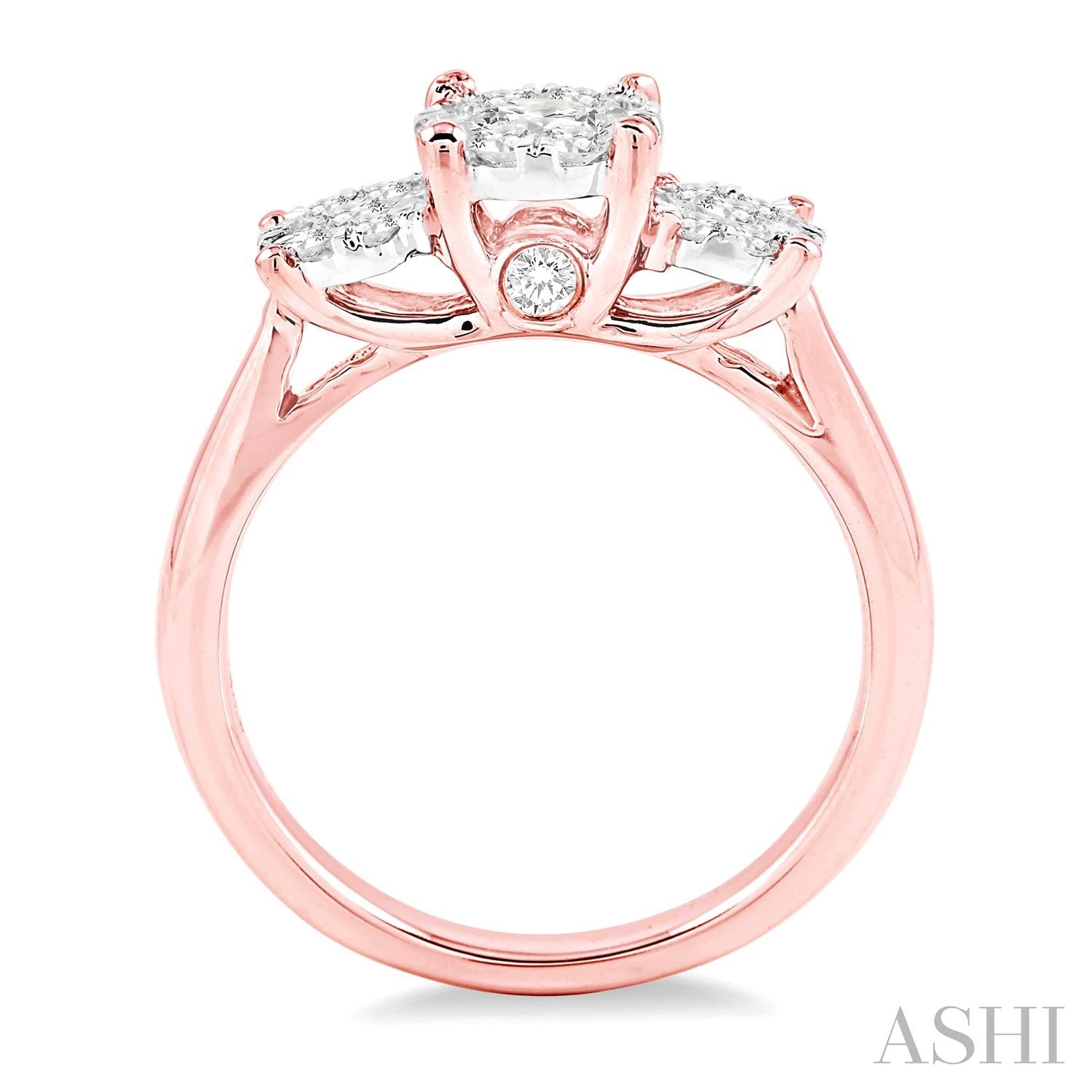 Dazzling Past Present & Future Lovebright Diamond Engagement Ring in 14K Gold