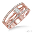 Open Tri Band Baguette & Round Cut Diamond Fashion Ring