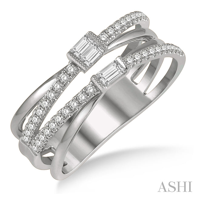 Intercrossed Open Top Baguette and Round Cut Diamond Fashion Ring