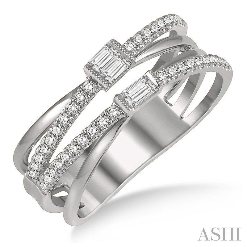 Intercrossed Open Top Baguette and Round Cut Diamond Fashion Ring