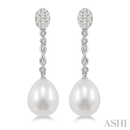 Diamond and  Pearl Drop Earrings