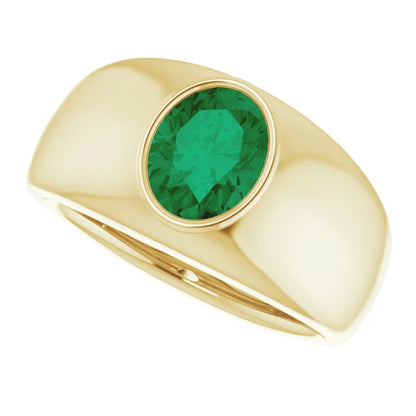 14k Genuine Emerald Mens Ring