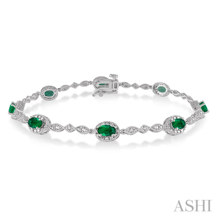 Oval Shape Emerald & Diamond Bracelet