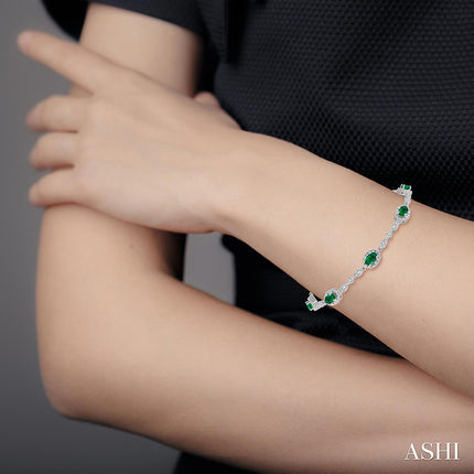 Oval Shape Emerald & Diamond Bracelet