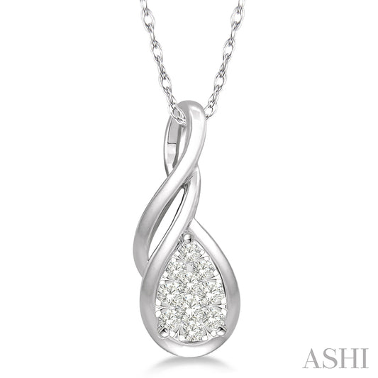 Pear Shape Lovebright Entwined Wire Round Cut Diamond Pendant