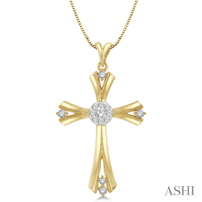1/4 Ctw Lovebright Round Cut Diamond Cross Pendant in 14K Yellow and White Gold with chain