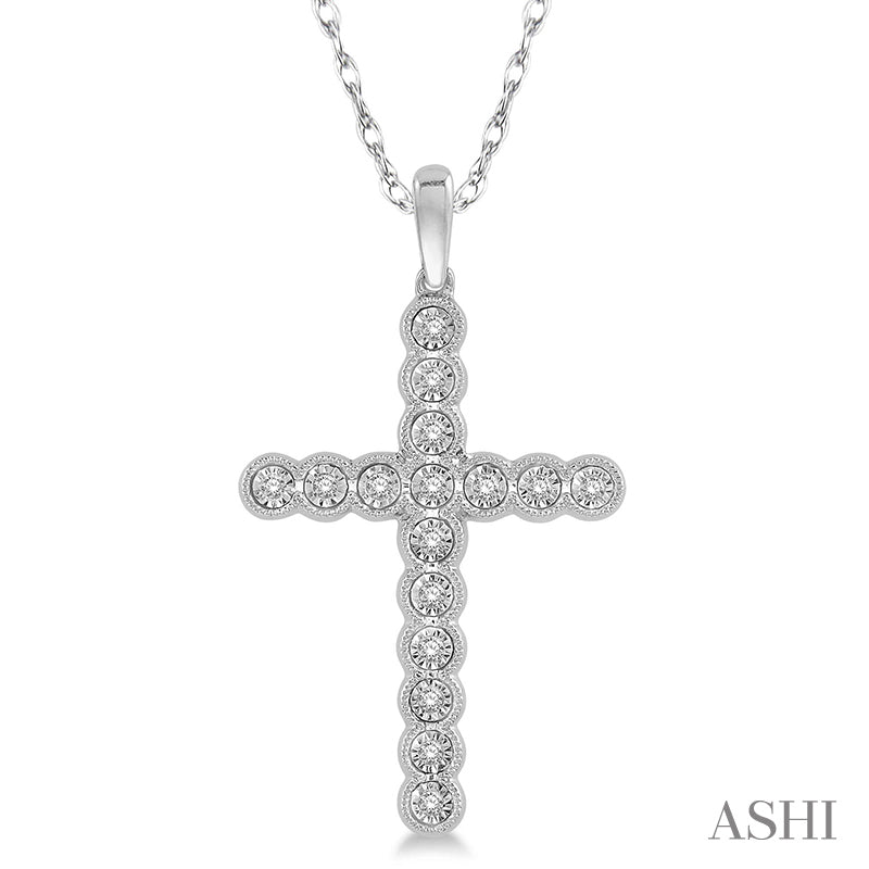 1/8 Ctw Round Cut Diamond Cross Pendant in 10K White Gold with chain