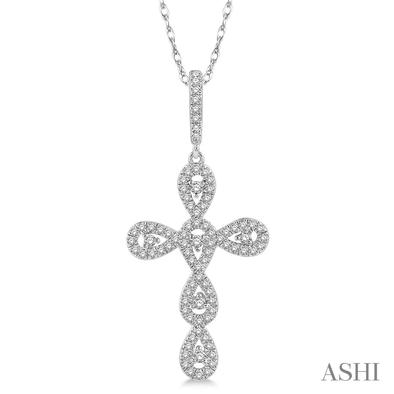 1/5 Ctw Round Cut Diamond Cross Pendant in 10K White Gold with chain