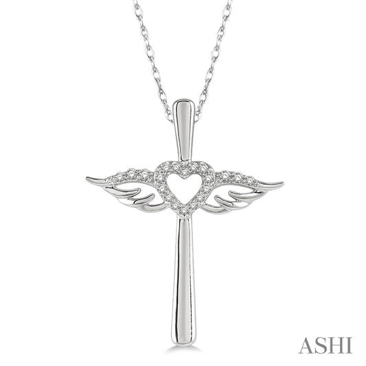 Diamond Angel Wings Heart Shape & Cross Pendant