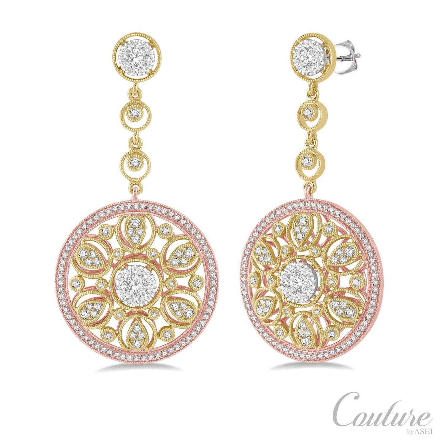 18k Couture 2 Carats Round Tri-Color Earrings