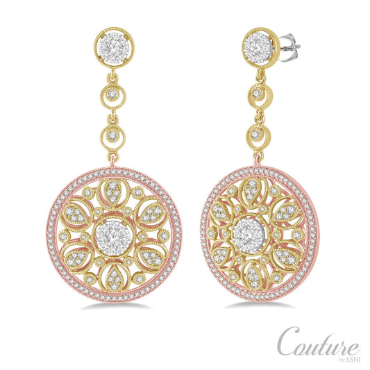 18k Couture 2 Carats Round Tri-Color Earrings