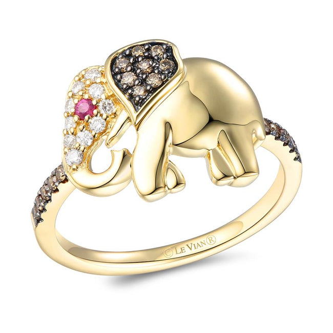 Adorable LeVian Ring with Rubies Nude & Chocolate Diamonds in 14K Honey Gold | Gemmas Jewelers