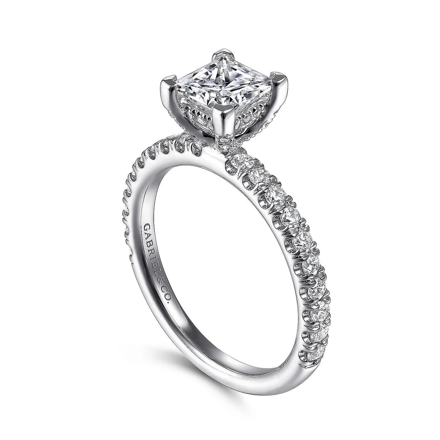 Scalloped Shank Pave Set Princess Cut Diamond Engagement Ring in 14K Gold | Gemma's Jewelers