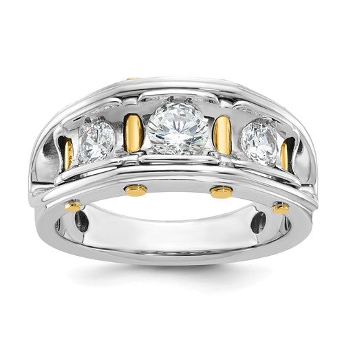 14k Two-tone Men's Polished 3-Stone 1 Carat Lab Grown Diamond Ring