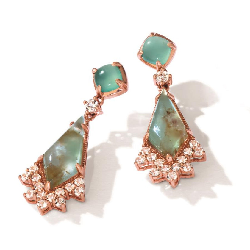 Dazzling LeVian Drop Earrings featuring Aquaprase & Vanilla Topaz in 14K Strawberry Gold | Gemmas Jewelers