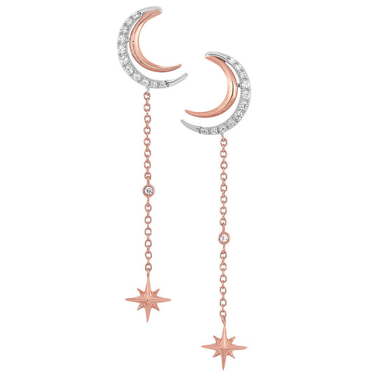 14K Diamond Moon Earrings 1/7ctw