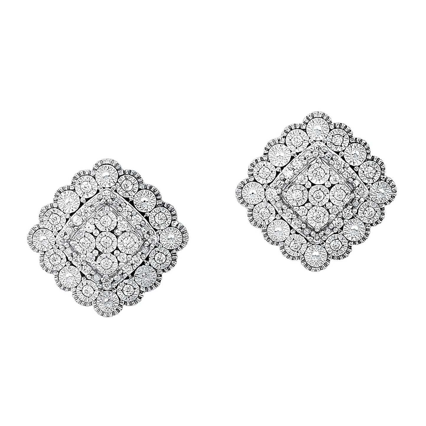 Silver Diamond Earrings 1/7 ctw