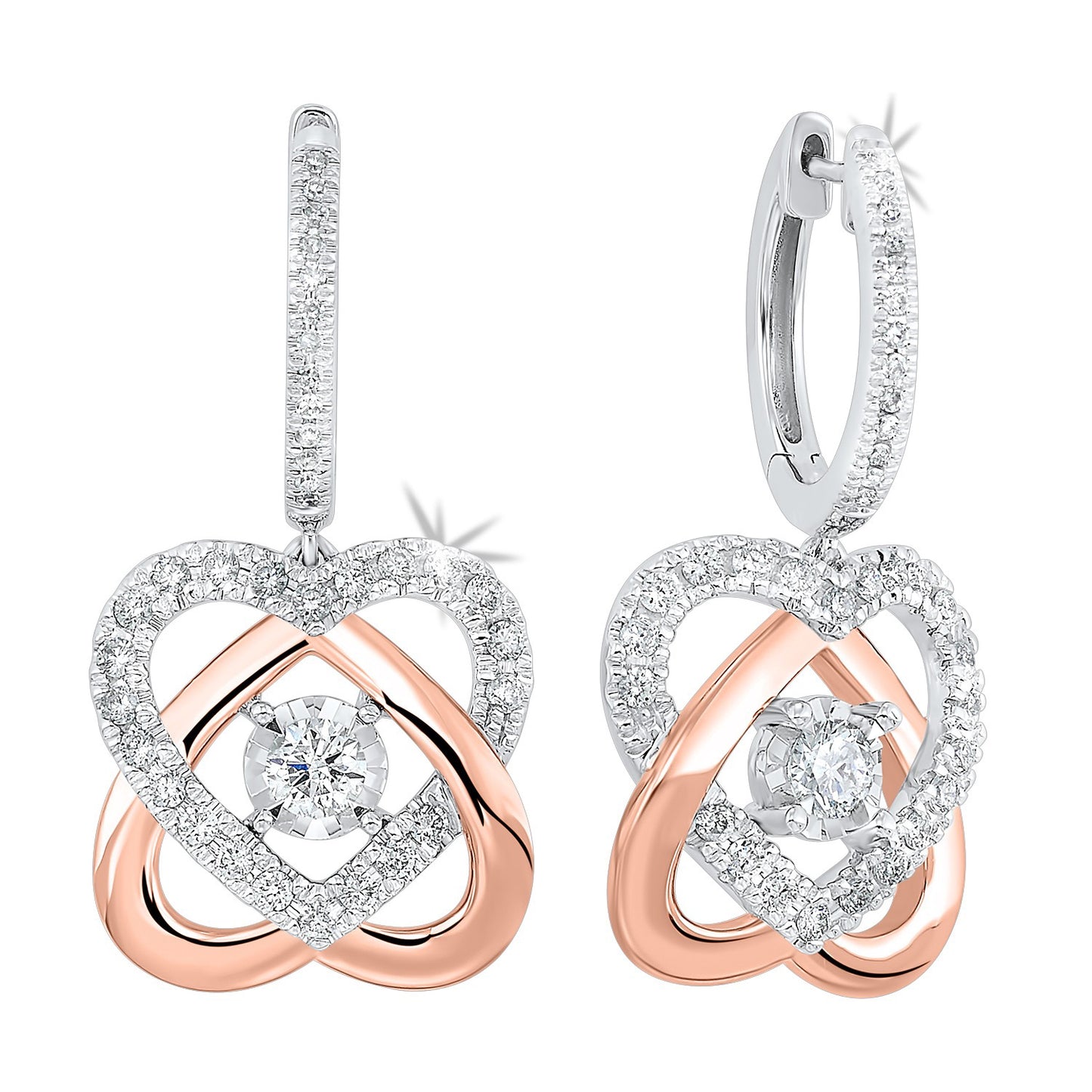 14k Two Tone Diamond Earrings LOVE'S CROSSING 3/4ctw