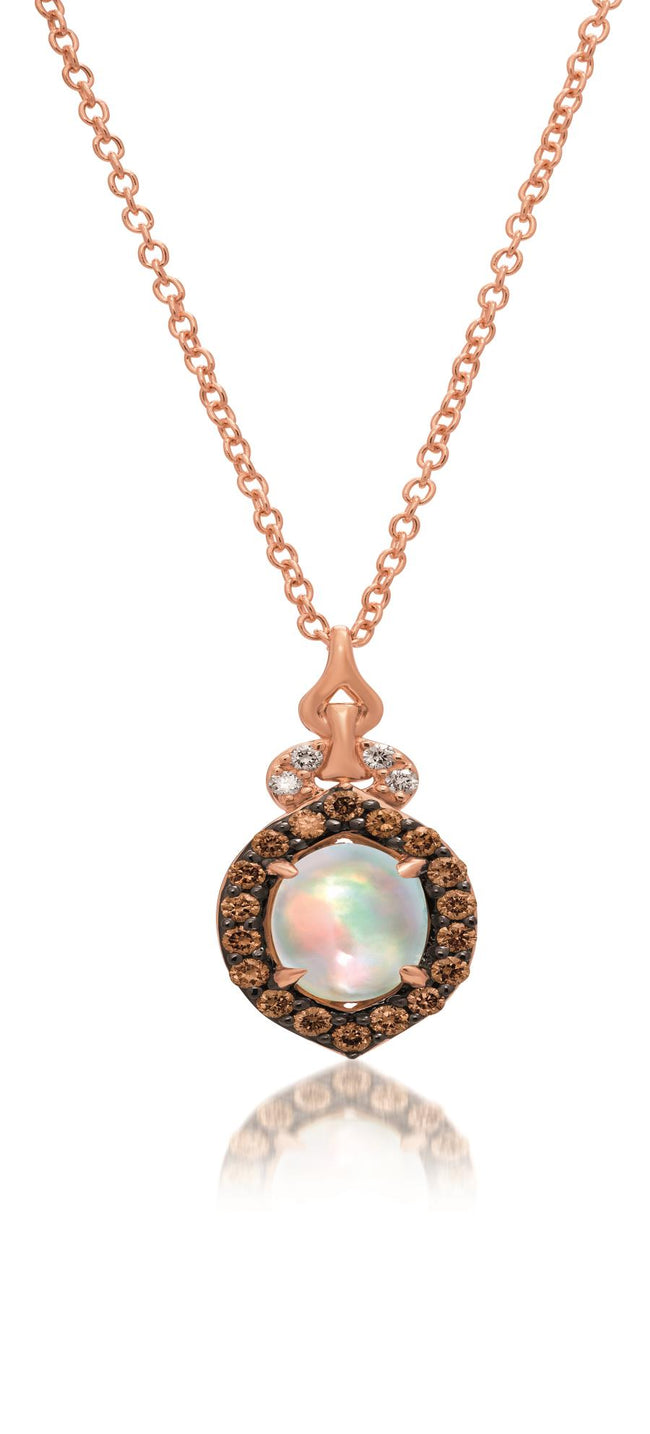 Elegant LeVian Chocolatier Opal & Diamond Pendant in 14K Strawberry Gold | Gemmas Jewelers