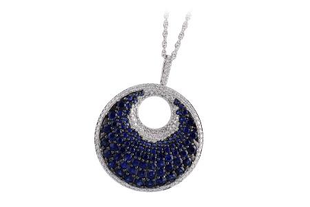 14KT White Gold Diamond Sapphire Circle Necklace