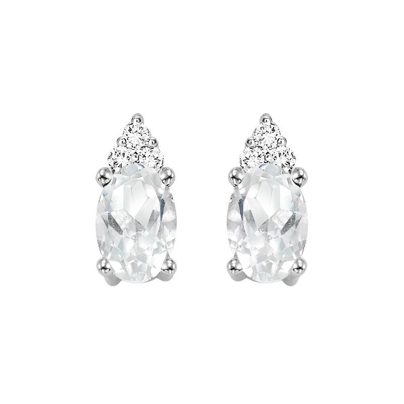 10KT White Gold Birthstone Earrings - White Topaz - April