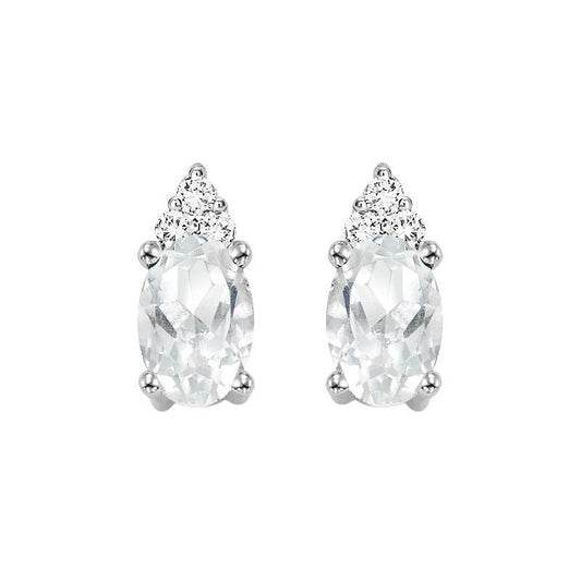 10KT White Gold Birthstone Earrings - White Topaz - April