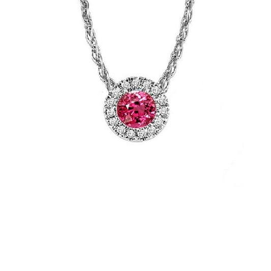 14KT White Gold Mixable Pendant - Pink Tourmaline - October