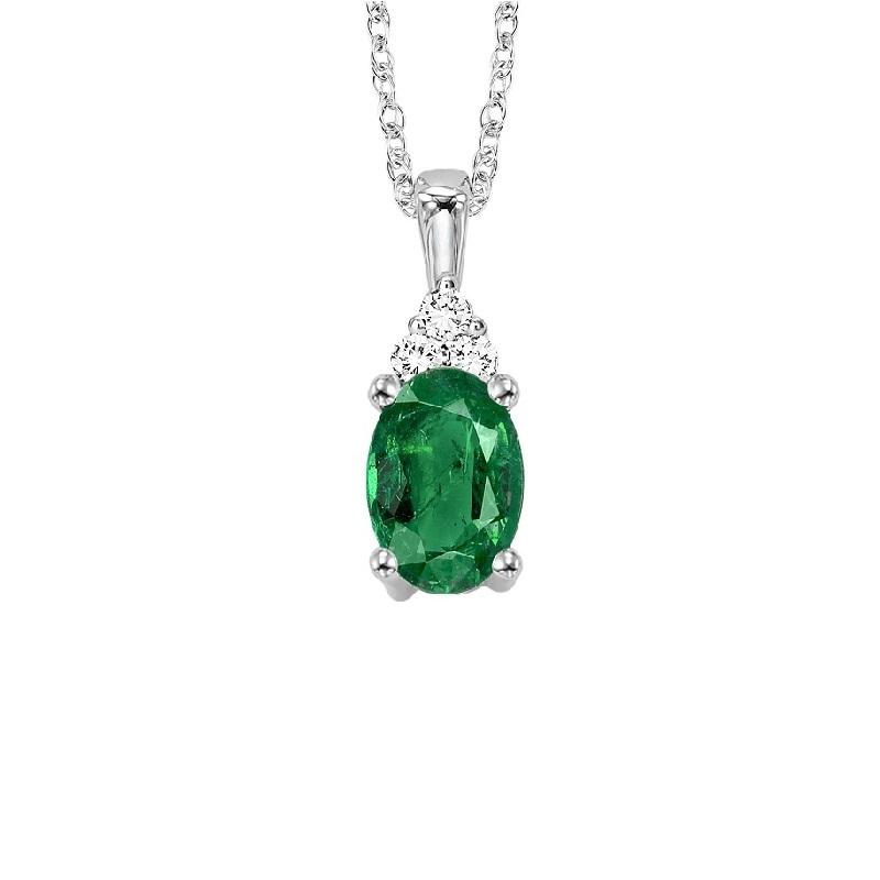 10KT White Gold Birthstone Pendant - Emerald - May