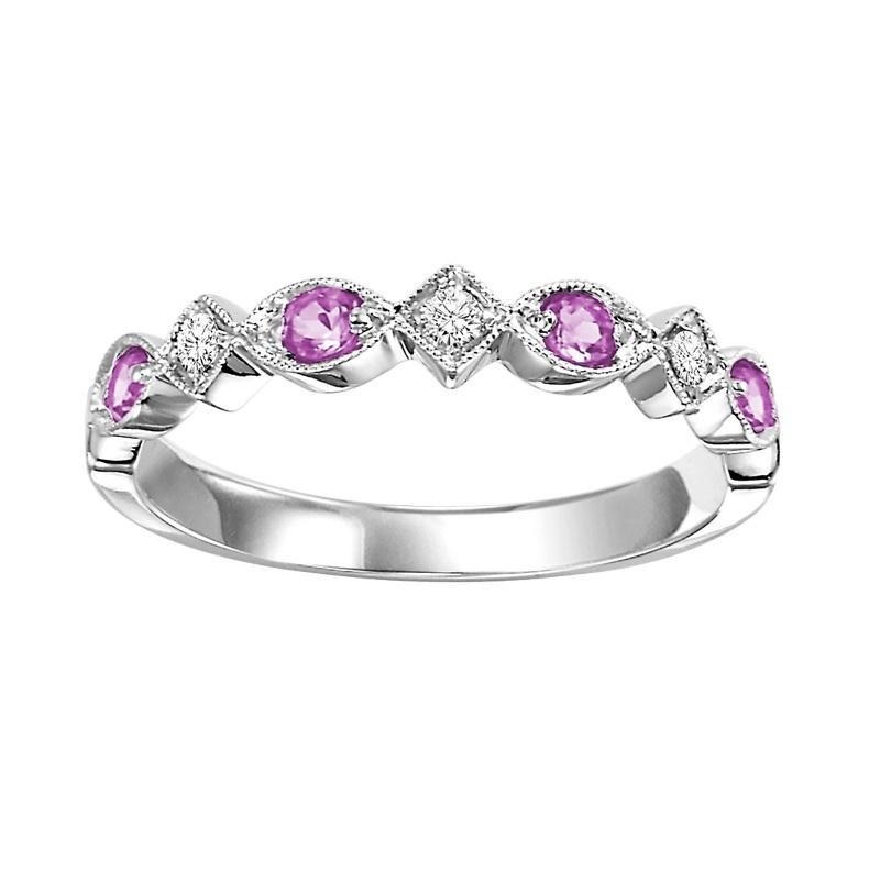 10K White Gold Pink Sapphire & Diamond Stackable Ring