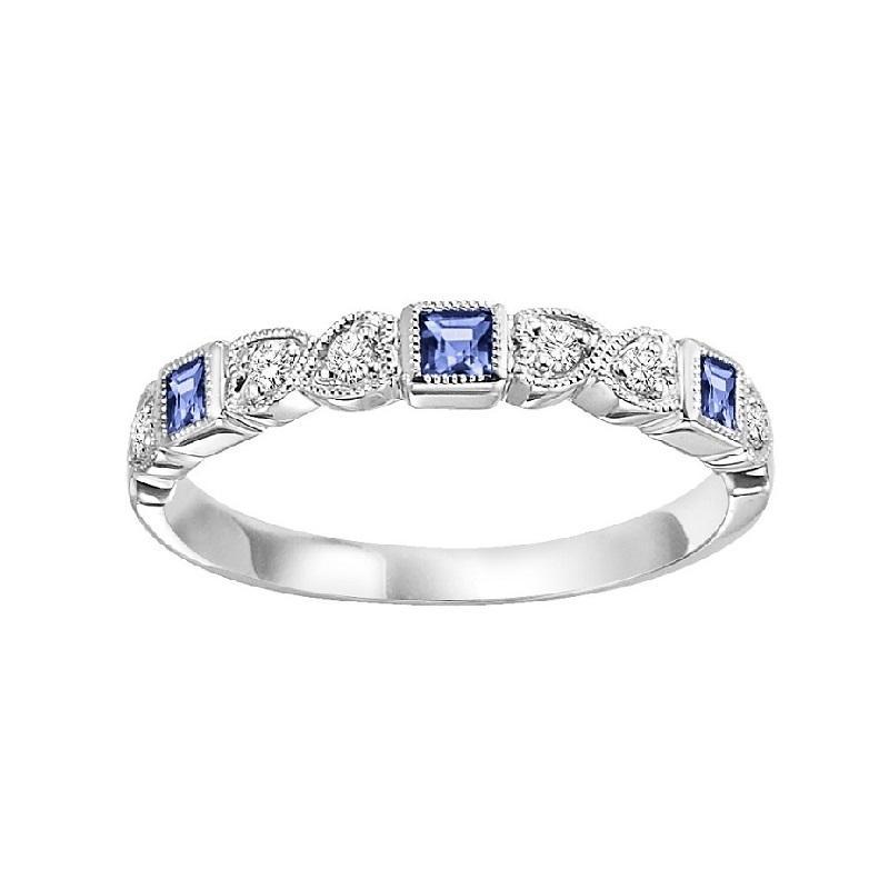 14K White Gold Sapphire & Diamond Stackable Ring