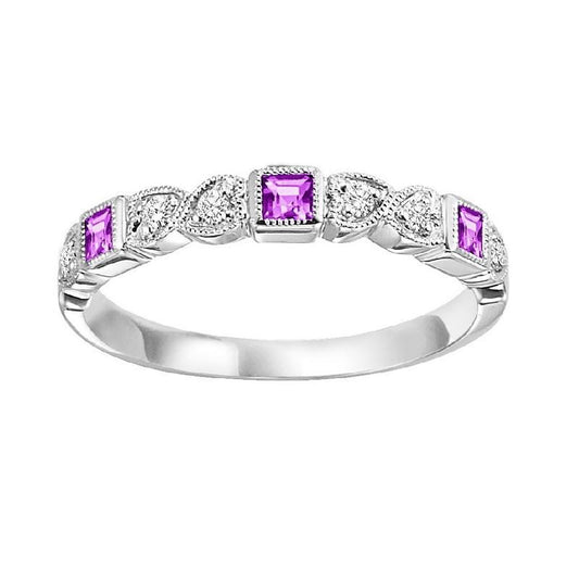 14K White Gold Ruby & Diamond Stackable Ring