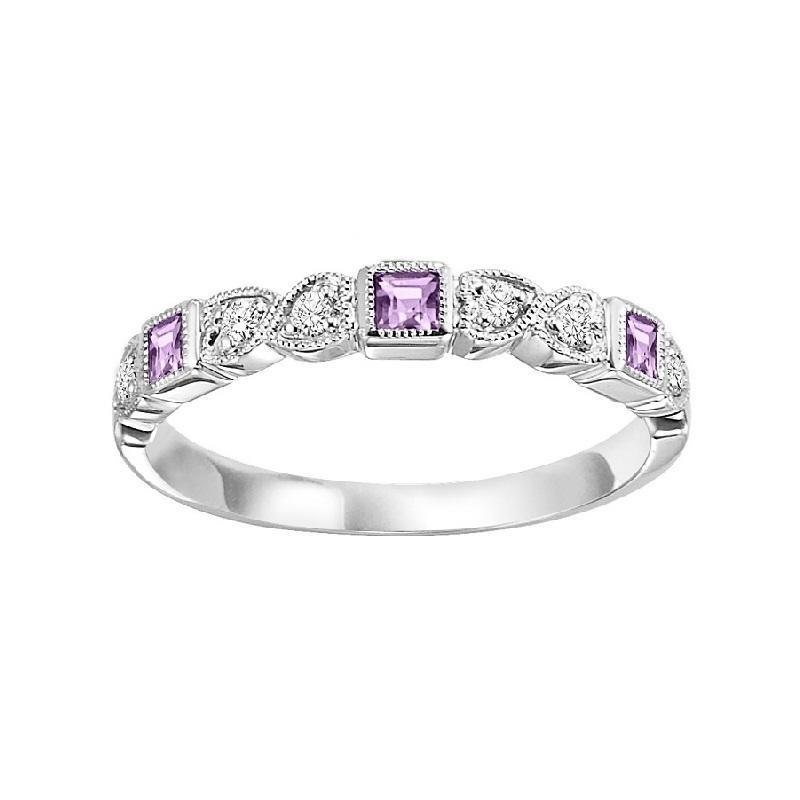 14K White Gold Pink Sapphire & Diamond Stackable Ring