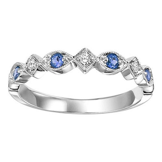 14K White Gold Sapphire & Diamond Stackable Ring