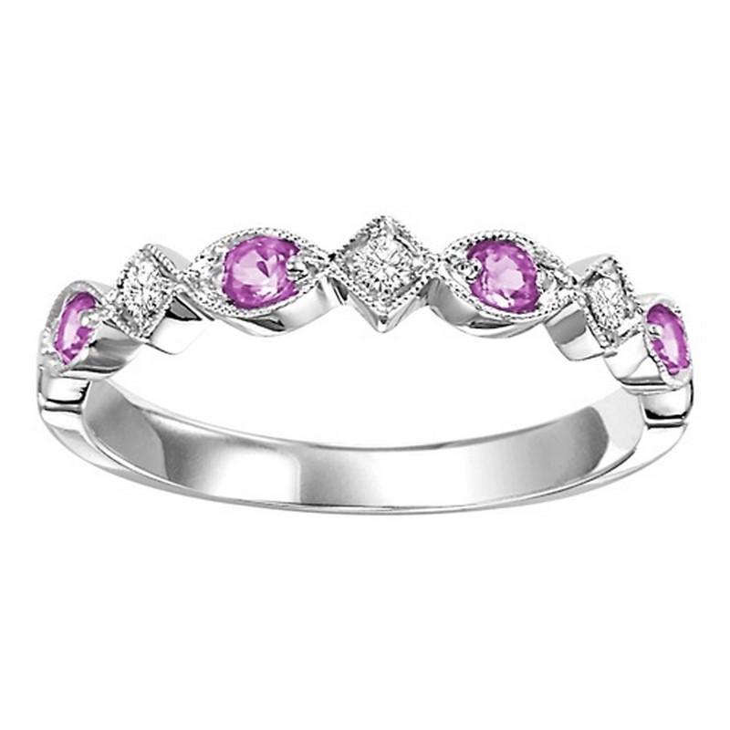 14K White Gold Pink Sapphire & Diamond Stackable Ring