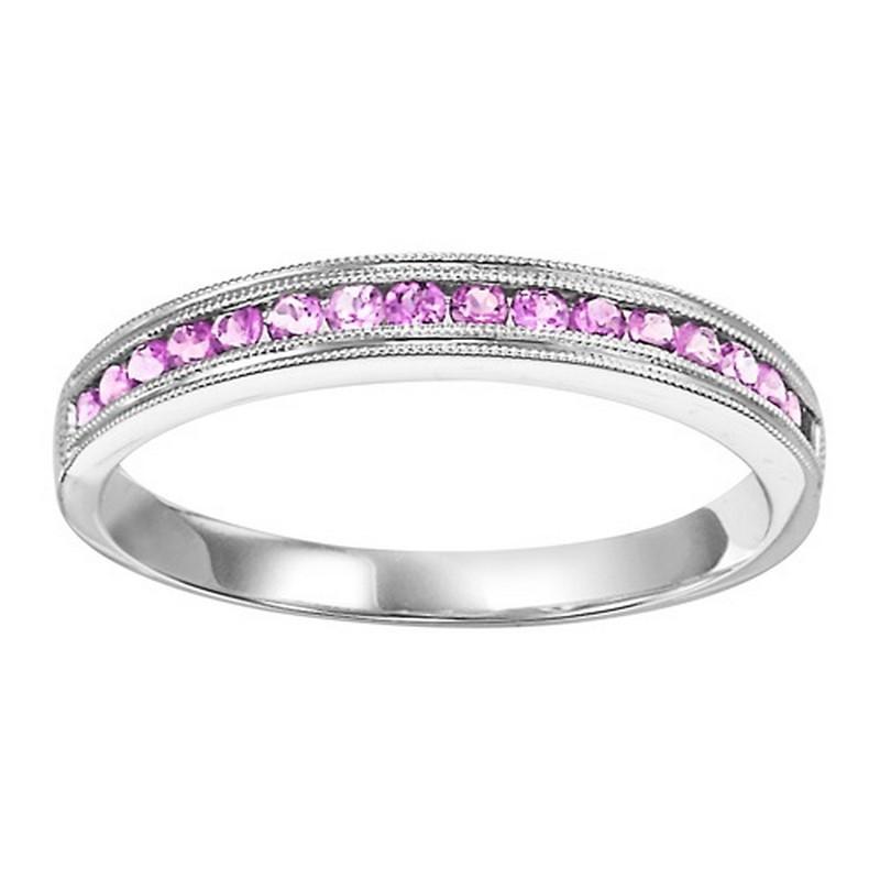 14K White Gold Pink Sapphire Stackable Ring